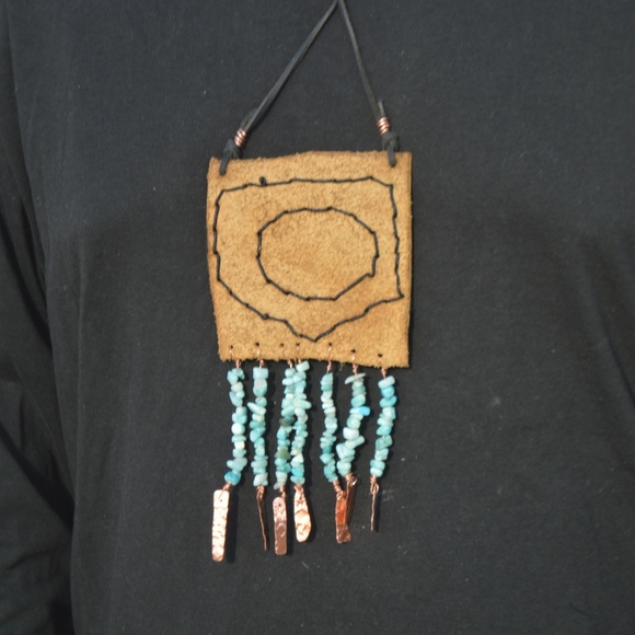 Turquoise Genuine Leather Pendant Amazonite Tribal - Picture 4 of 5